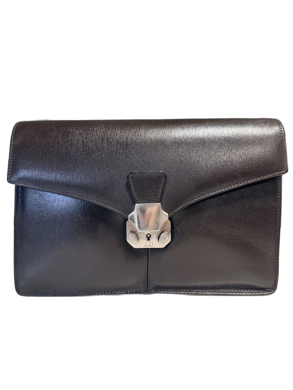Dunhill Black Leather Briefcase Clutch with Silver Lock